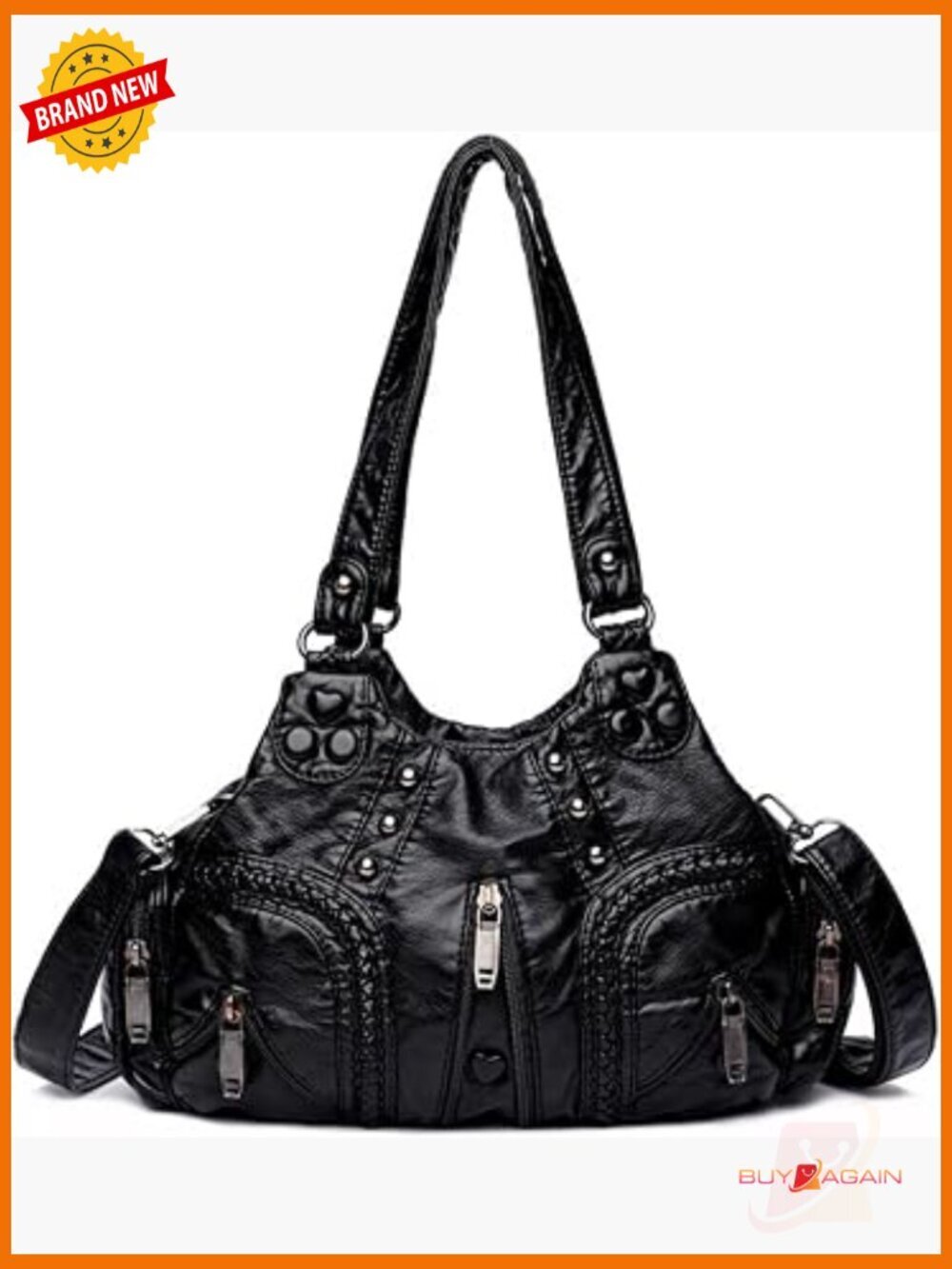 Small Hobo Shoulder Bag Vegan Leather Multi-Pocket Tote Crossbody
